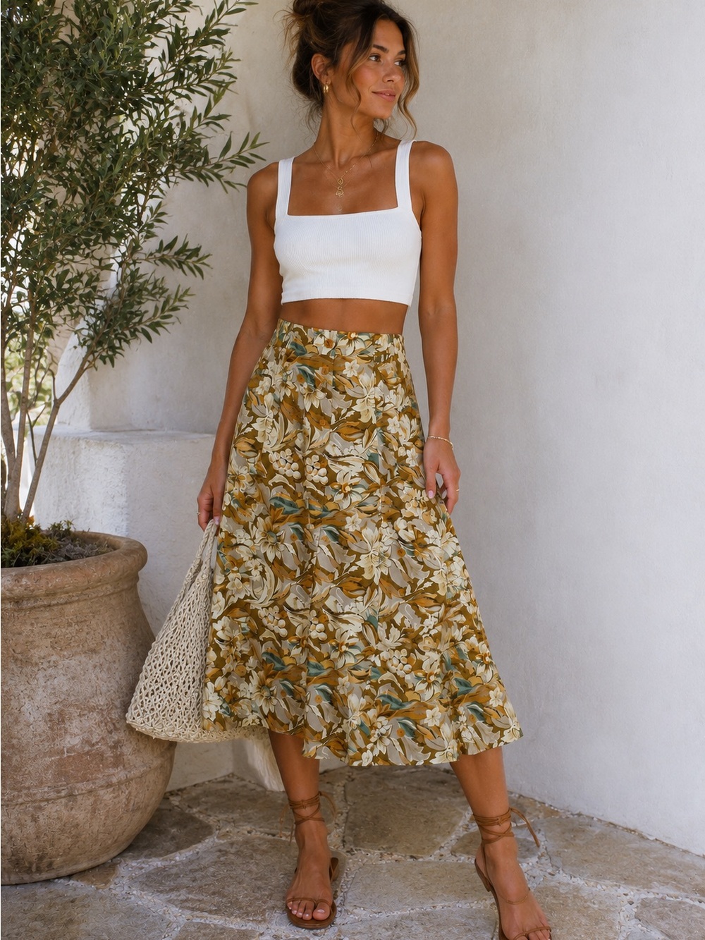 FU DA 100% Silk Floral Midi Skirt Button Front Vintage Y2K M - Picture 1 of 11